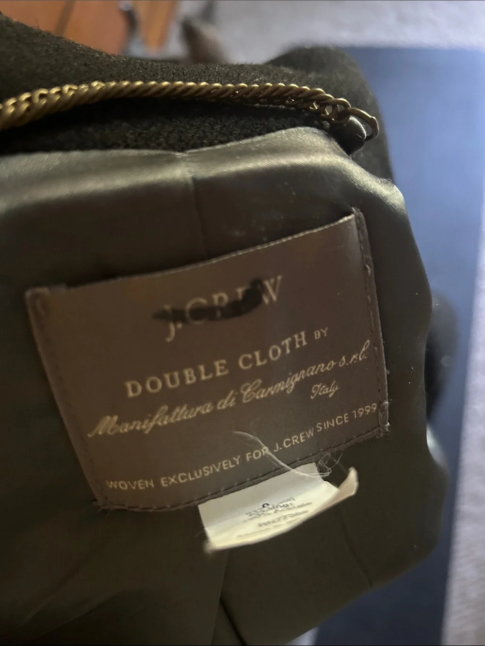 J. Crew Black Double Cloth Wool Coat with Gold Chain Detail - Picture 2 of 6